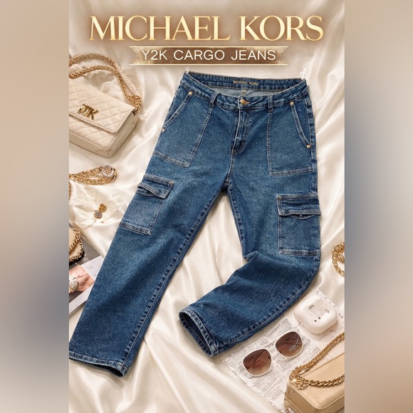 Michael Kors Denim - Michael Kors Dark Blue Y2K Cargo Utility Boyfriend Jeans  10